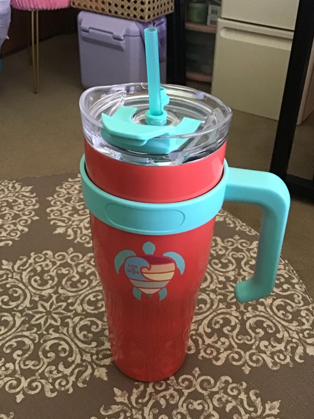 40 oz Life Is Good Sea Turtle SS Coral Travel Tumbler
